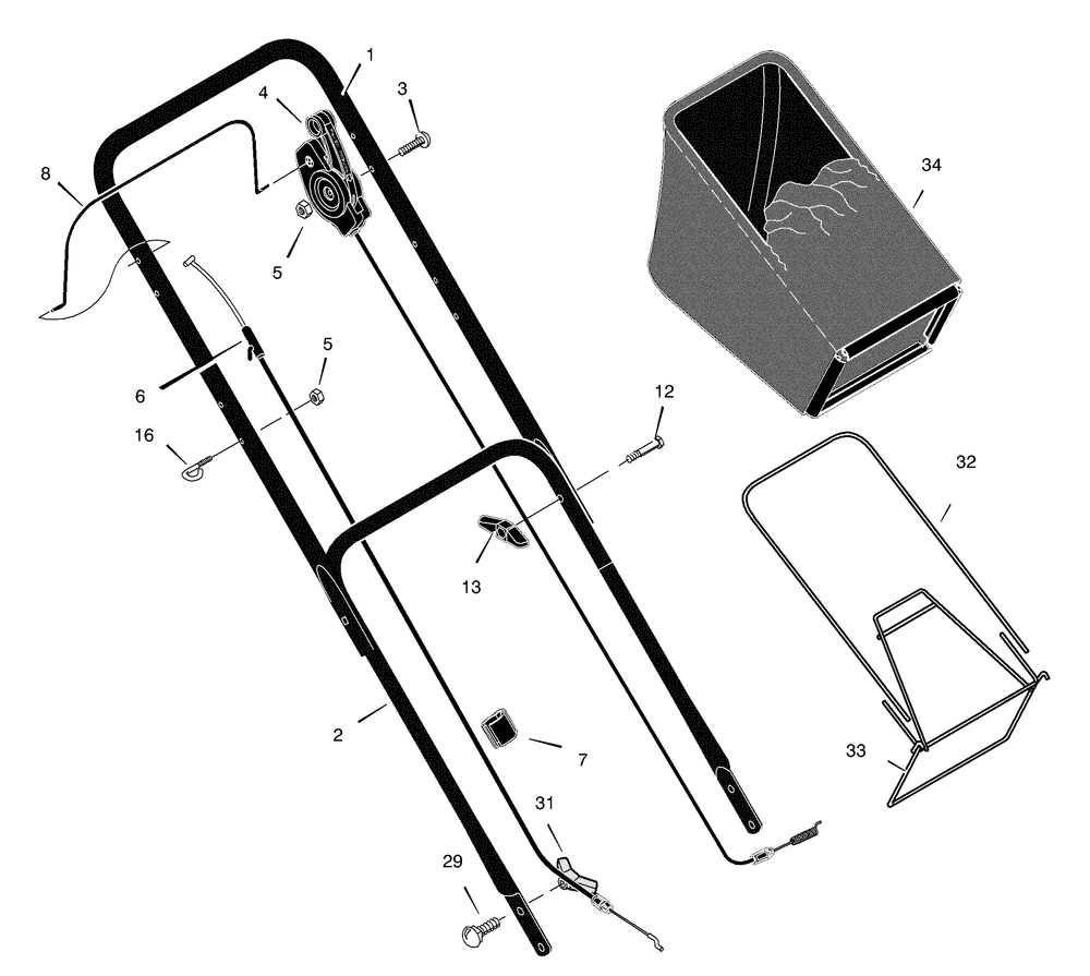 Handle And Bag Assembly Diagram and Parts List for 228511X8E 2004 Briggs and Stratton Lawn Mower